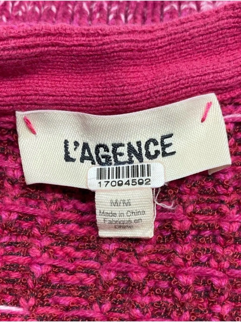 L'AGENCE Jenni Hot Pink Knit V-Neck Cardigan with Gold Buttons - Picture 2 of 4